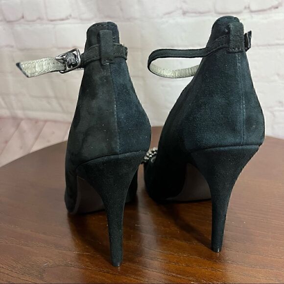 7 NAUGHTY MONKEY suede ankle wrap peep toe heels - Picture 4 of 11